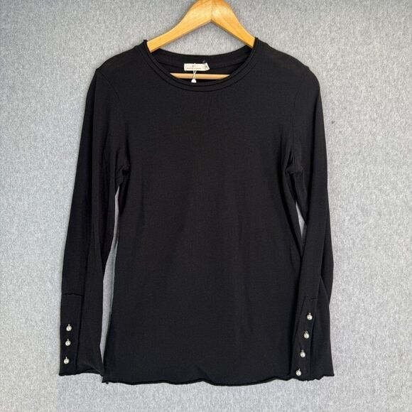 Michelle by Comune Medium‎ Black Blouse Pearl Button Long Sleeve Top Classic - Picture 1 of 13